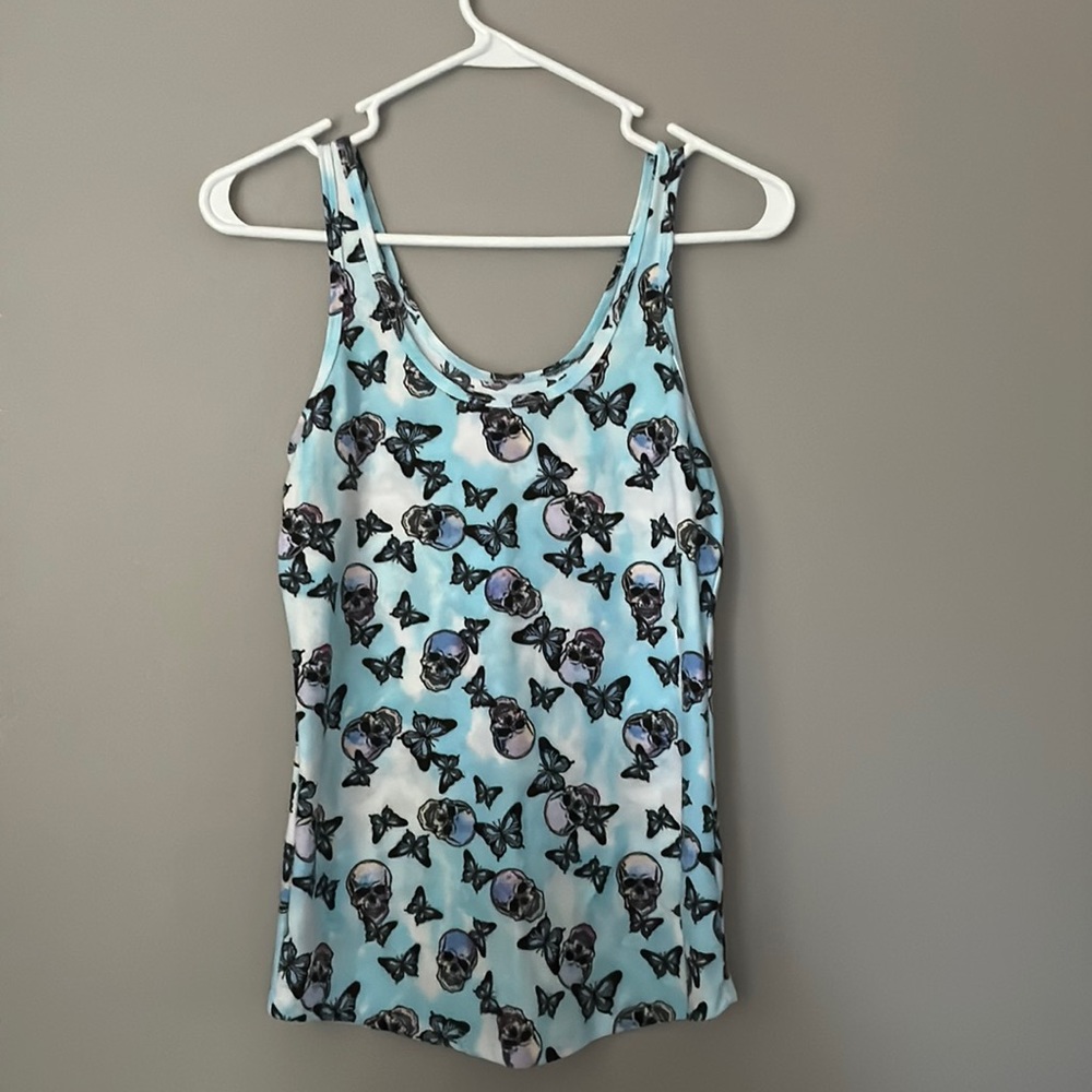 #18 Tie dye skeleton and butterfly tank top